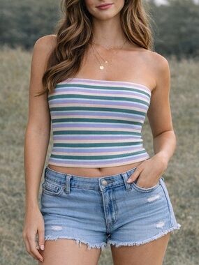 American Eagle Outfitters Multicolor Stripe Crop Tube Top